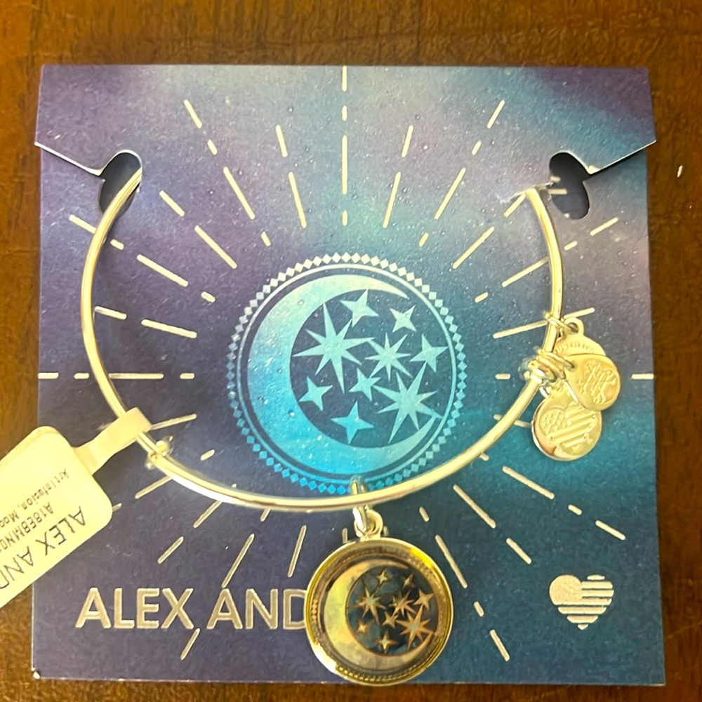 Alex and Ani Shiny Silver Moon and Stars Bracelet NWT & card